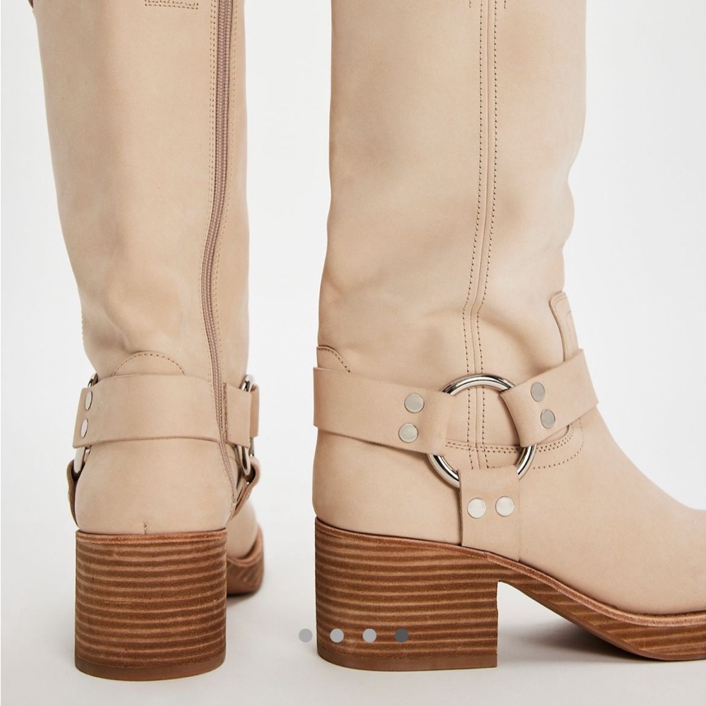 Jeffrey Campbell Kira Harness Boots Stylish Tan Knee-High Boots